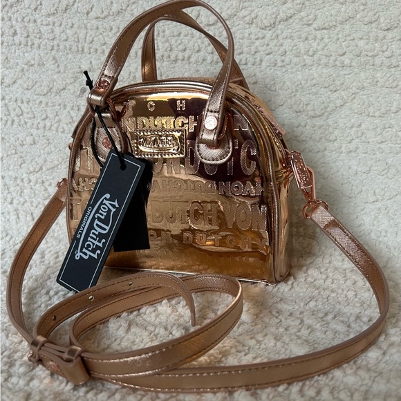 Von Dutch Handbags - NWT Von Dutch Bowler Handbag Rose Gold Metallic Y2K Alternative Goth
